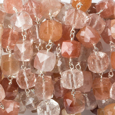 7x7mm Rutilated Quartz faceted cube Silver .925 Chain by the foot 25 pcs (ONLINE ORDER ONLY)
