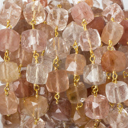 7x7mm Rutilated Quartz faceted cube Vermeil Chain by the foot 25 pcs (ONLINE ORDER ONLY)