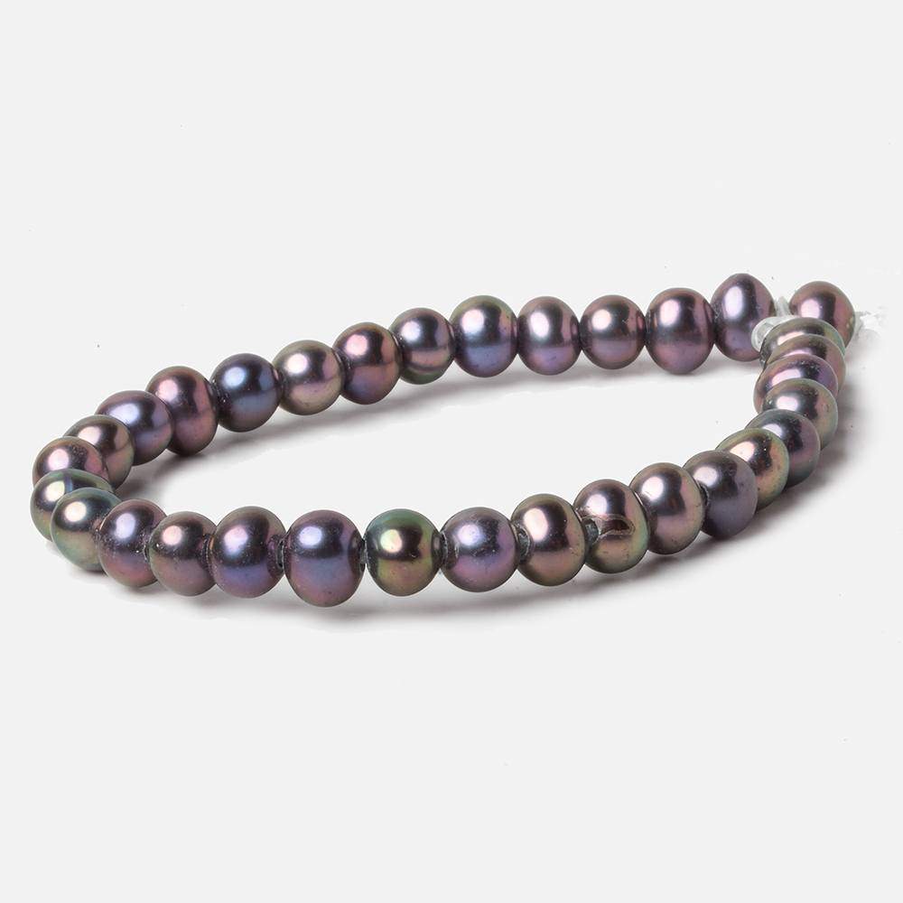 7x8mm Peacock Purple Off Round Large Hole pearls 8 inch 30 pieces AA (ONLINE ORDER ONLY)