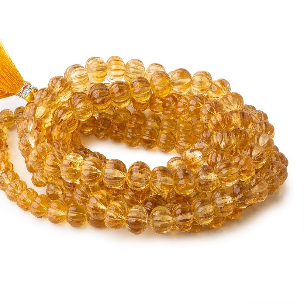 8-10mm Citrine hand carved Melon rondelles 15 inch 61 beads (ONLINE ORDER ONLY)