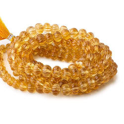 8-10mm Citrine hand carved Melon rondelles 15 inch 61 beads (ONLINE ORDER ONLY)