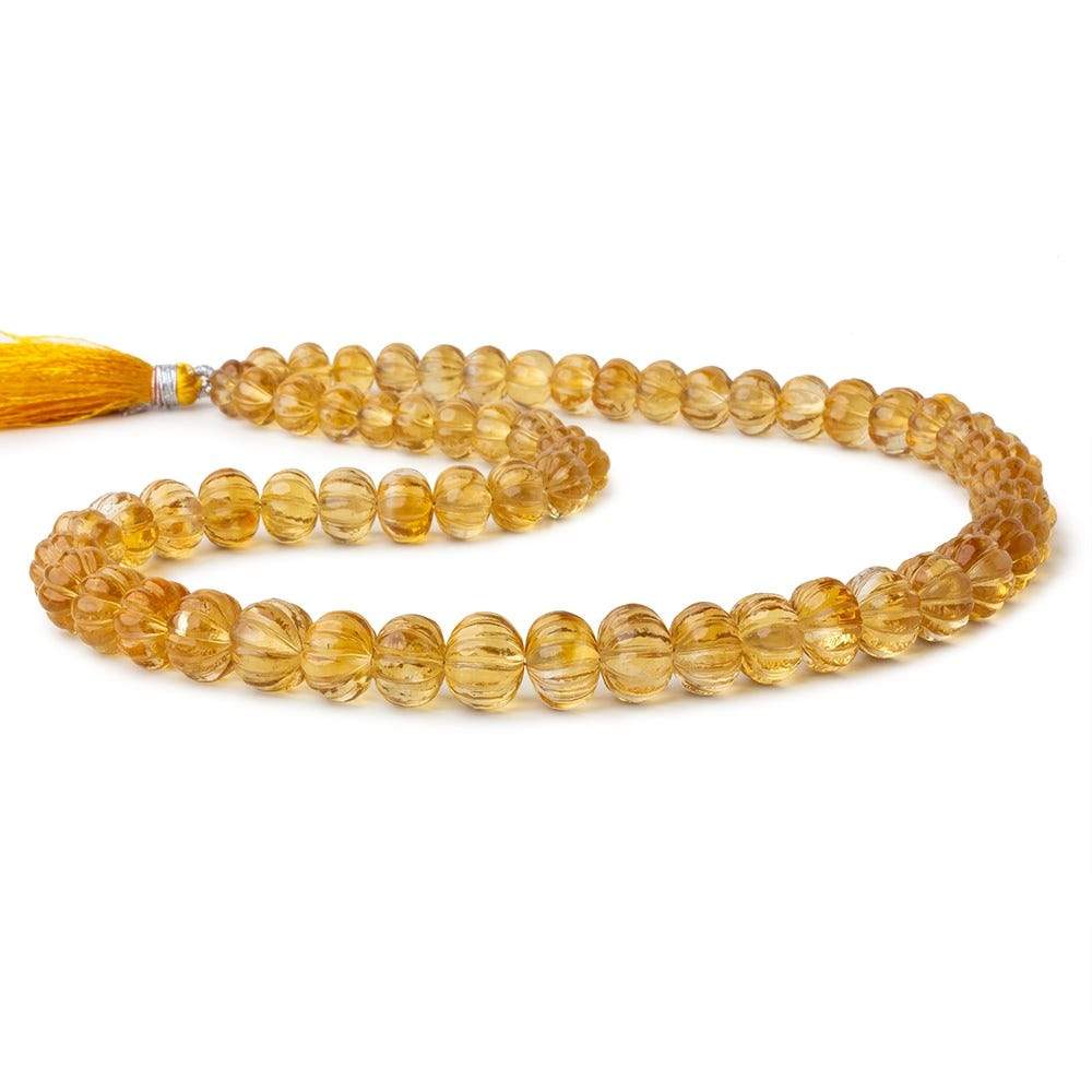 8-10mm Citrine hand carved Melon rondelles 15 inch 61 beads (ONLINE ORDER ONLY)