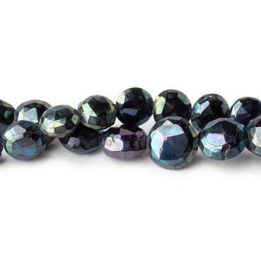 8-10mm Peacock Metallic Black Spinel Faceted Coins 50 bead 16 inch Set of 2 strands (ONLINE ORDER ONLY)