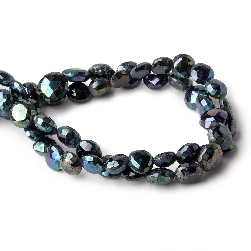 8-10mm Peacock Metallic Black Spinel Faceted Coins 50 bead 16 inch Set of 2 strands (ONLINE ORDER ONLY)