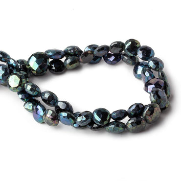 8-10mm Peacock Metallic Black Spinel Faceted Coins 50 bead 16 inch Set of 2 strands (ONLINE ORDER ONLY)