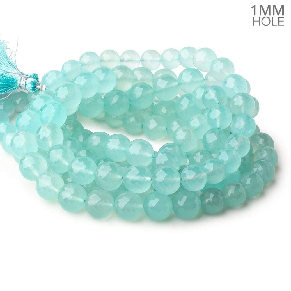 8-10mm Seafoam Blue Chalcedony faceted rounds 16 inch 44 large hole beads (ONLINE ORDER ONLY)