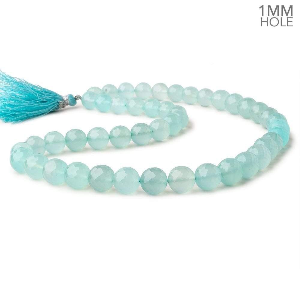 8-10mm Seafoam Blue Chalcedony faceted rounds 16 inch 44 large hole beads (ONLINE ORDER ONLY)