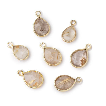 8-10mm Vermeil Bezel Rutilated Quartz Faceted Pear Pendant 1 piece (ONLINE ORDER ONLY)