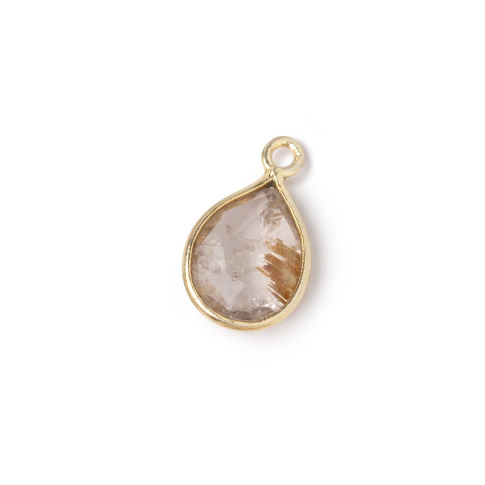 8-10mm Vermeil Bezel Rutilated Quartz Faceted Pear Pendant 1 piece (ONLINE ORDER ONLY)