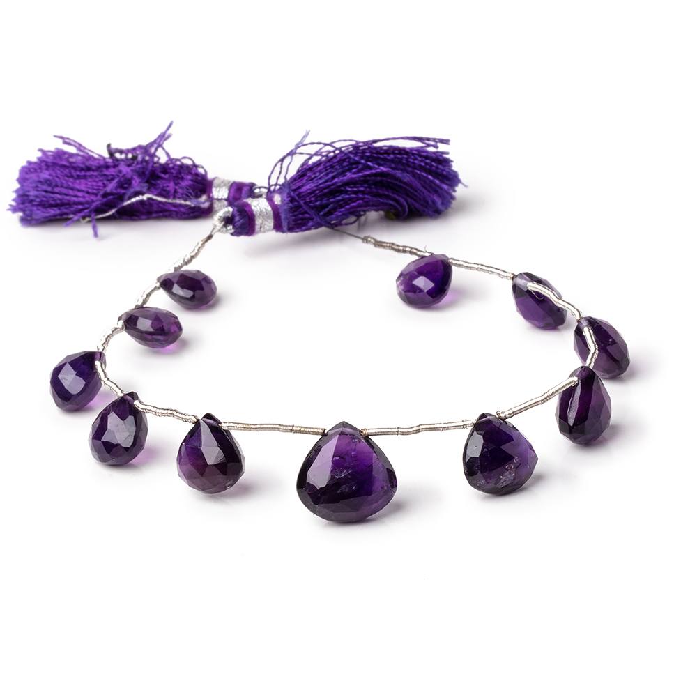 8-12.5mm Amethyst Faceted Heart Beads 7.25 inch 11 pieces AA (ONLINE ORDER ONLY)