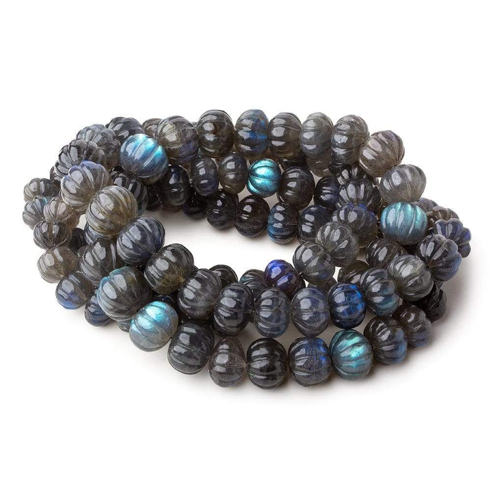 9-12mm Labradorite hand carved Melon rondelles 15 inch 50 beads AAA (ONLINE ORDER ONLY)