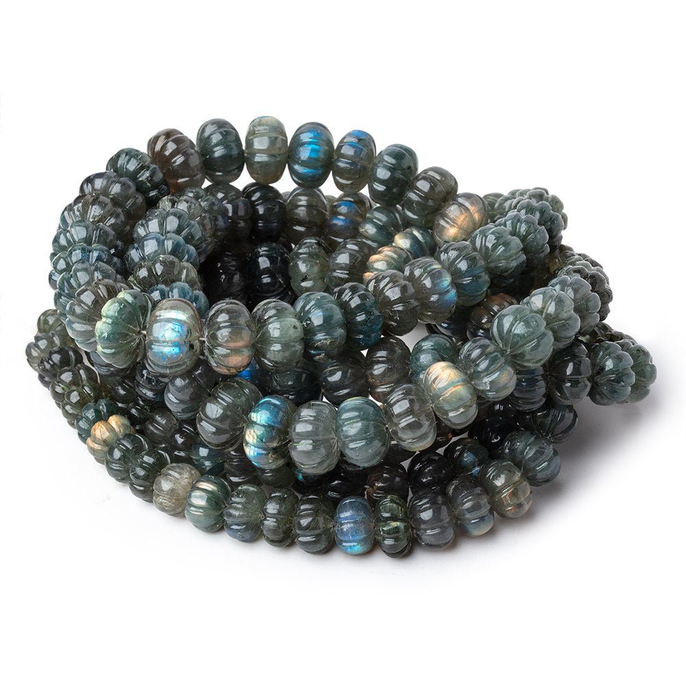 8-12mm Labradorite Hand Carved Melon Rondelles 17 inch 63 Beads AA (ONLINE ORDER ONLY)