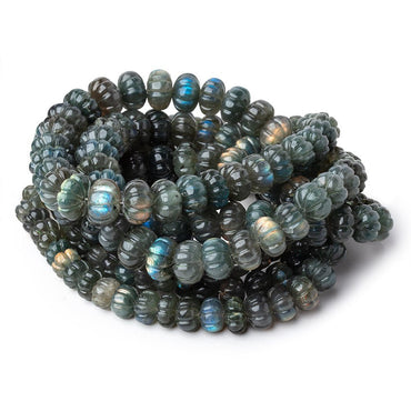 8-12mm Labradorite Hand Carved Melon Rondelles 17 inch 63 Beads AA (ONLINE ORDER ONLY)