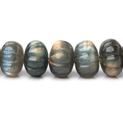 8-12mm Labradorite Hand Carved Melon Rondelles 17 inch 63 Beads AA (ONLINE ORDER ONLY)