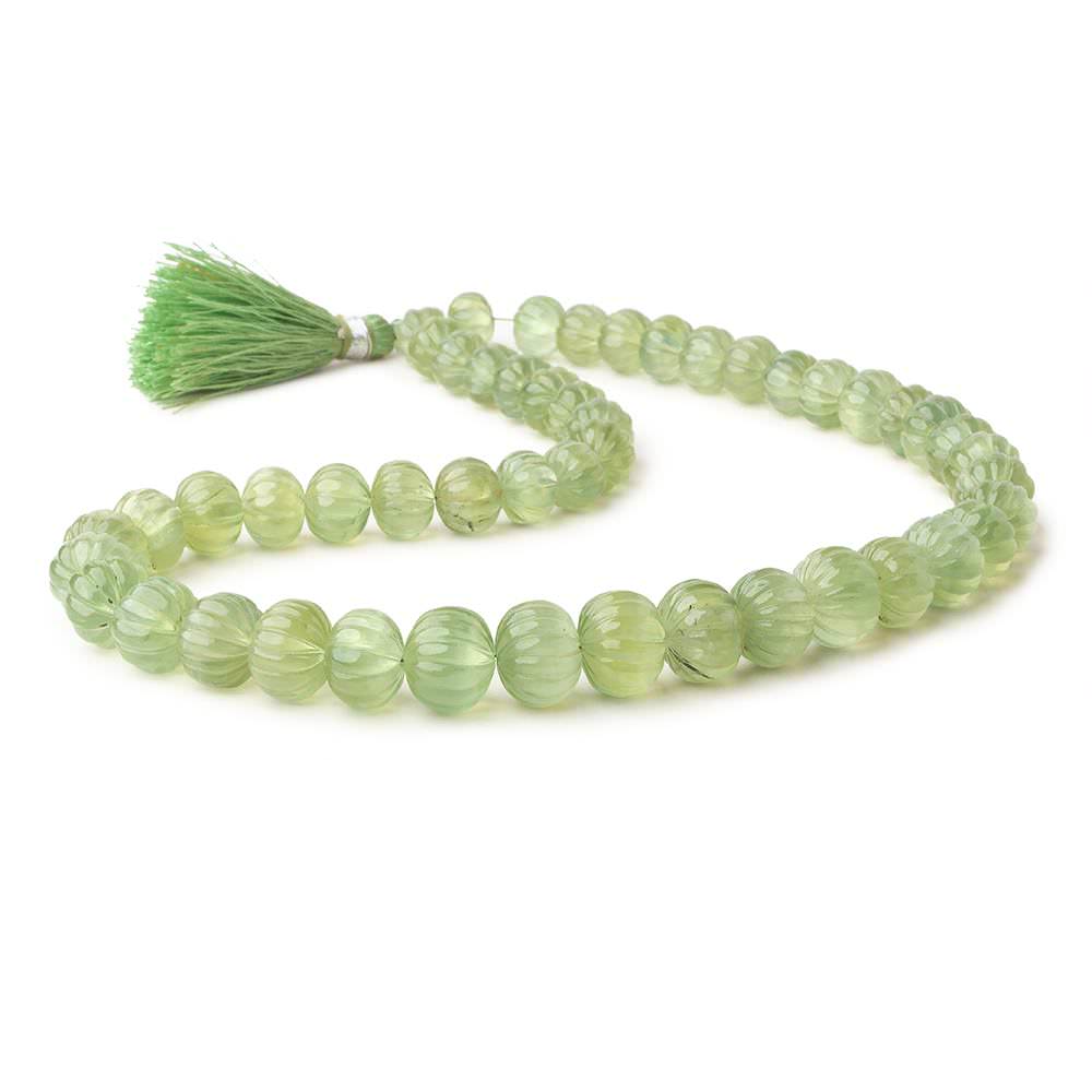 8-12mm Prehnite hand carved Melon rondelles 16 inch 49 beads (ONLINE ORDER ONLY)