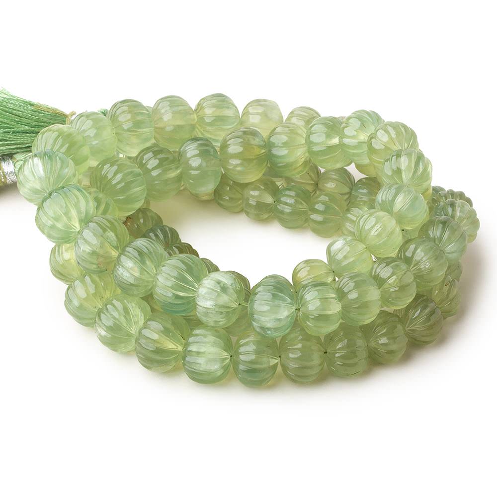 8-12mm Prehnite hand carved Melon rondelles 16 inch 49 beads (ONLINE ORDER ONLY)