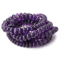 8-13.5mm Amethyst Hand Carved Melon Rondelles 18 inch 69 Beads AA (ONLINE ORDER ONLY)