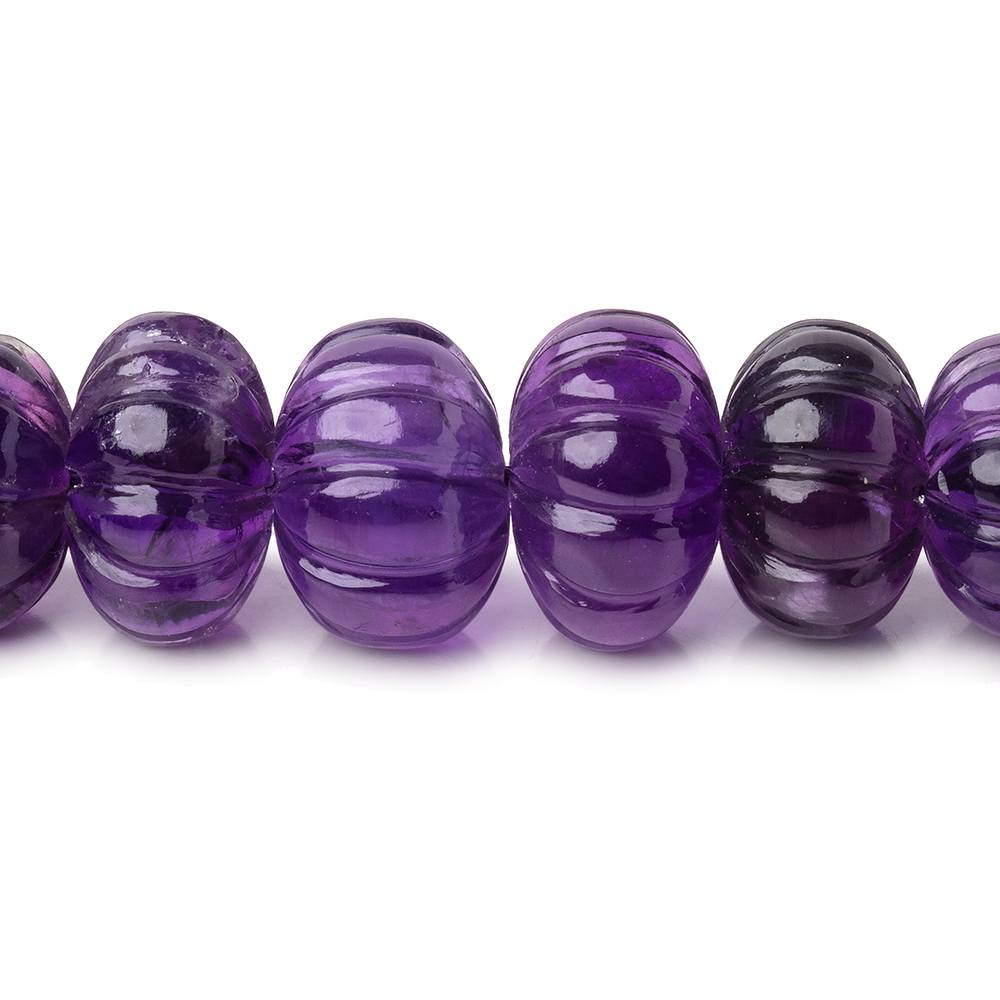 8-13.5mm Amethyst Hand Carved Melon Rondelles 18 inch 69 Beads AA (ONLINE ORDER ONLY)