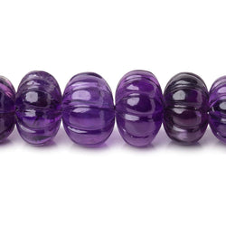 8-13.5mm Amethyst Hand Carved Melon Rondelles 18 inch 69 Beads AA (ONLINE ORDER ONLY)