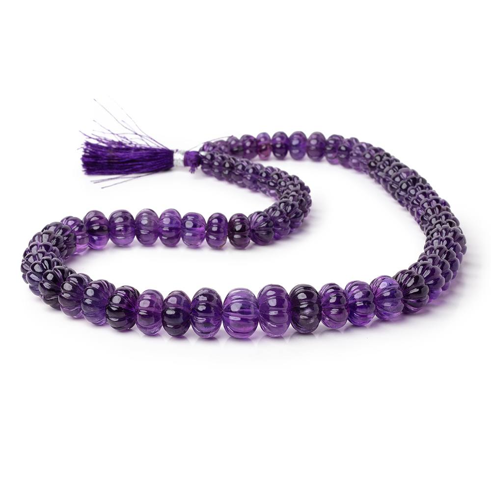 8-13.5mm Amethyst Hand Carved Melon Rondelles 18 inch 69 Beads AA (ONLINE ORDER ONLY)