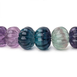 8-13mm Fluorite Hand Carved Melon Rondelles 16 inch 50 Beads AA (ONLINE ORDER ONLY)