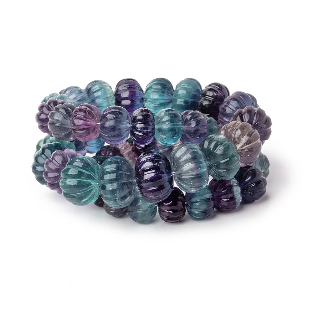 8-13mm Fluorite Hand Carved Melon Rondelles 16 inch 50 Beads AA (ONLINE ORDER ONLY)