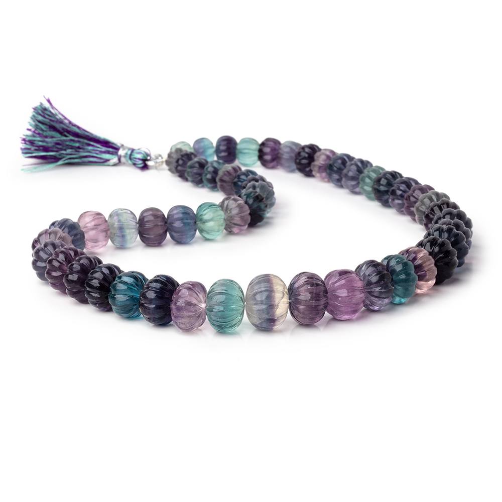 8-13mm Fluorite Hand Carved Melon Rondelles 16 inch 50 Beads AA (ONLINE ORDER ONLY)