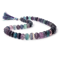 8-13mm Fluorite Hand Carved Melon Rondelles 16 inch 50 Beads AA (ONLINE ORDER ONLY)