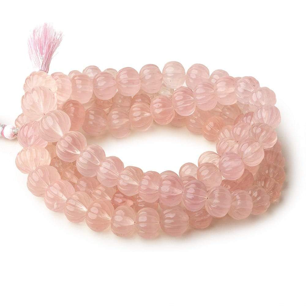 8-14mm Rose Quartz hand carved Melon rondelles 15 inch 61 beads (ONLINE ORDER ONLY)