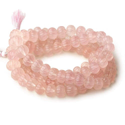 8-14mm Rose Quartz hand carved Melon rondelles 15 inch 61 beads (ONLINE ORDER ONLY)