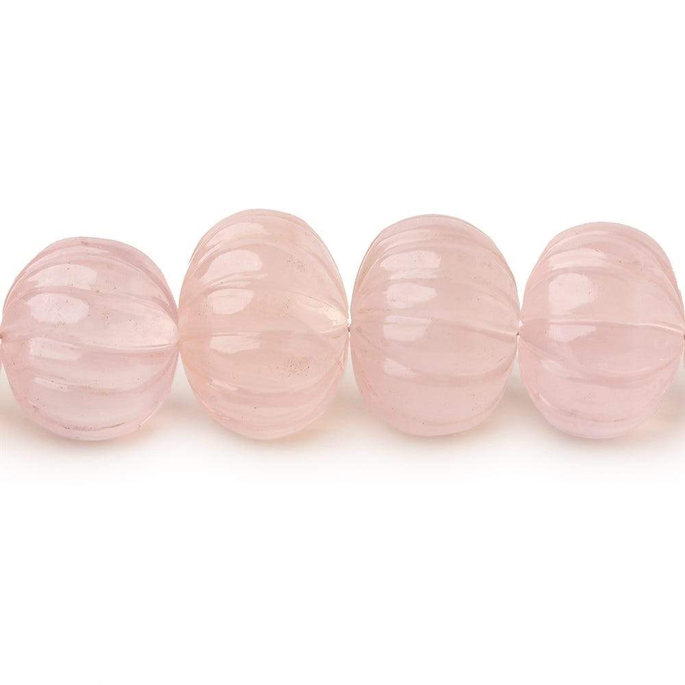 8-14mm Rose Quartz hand carved Melon rondelles 15 inch 61 beads (ONLINE ORDER ONLY)