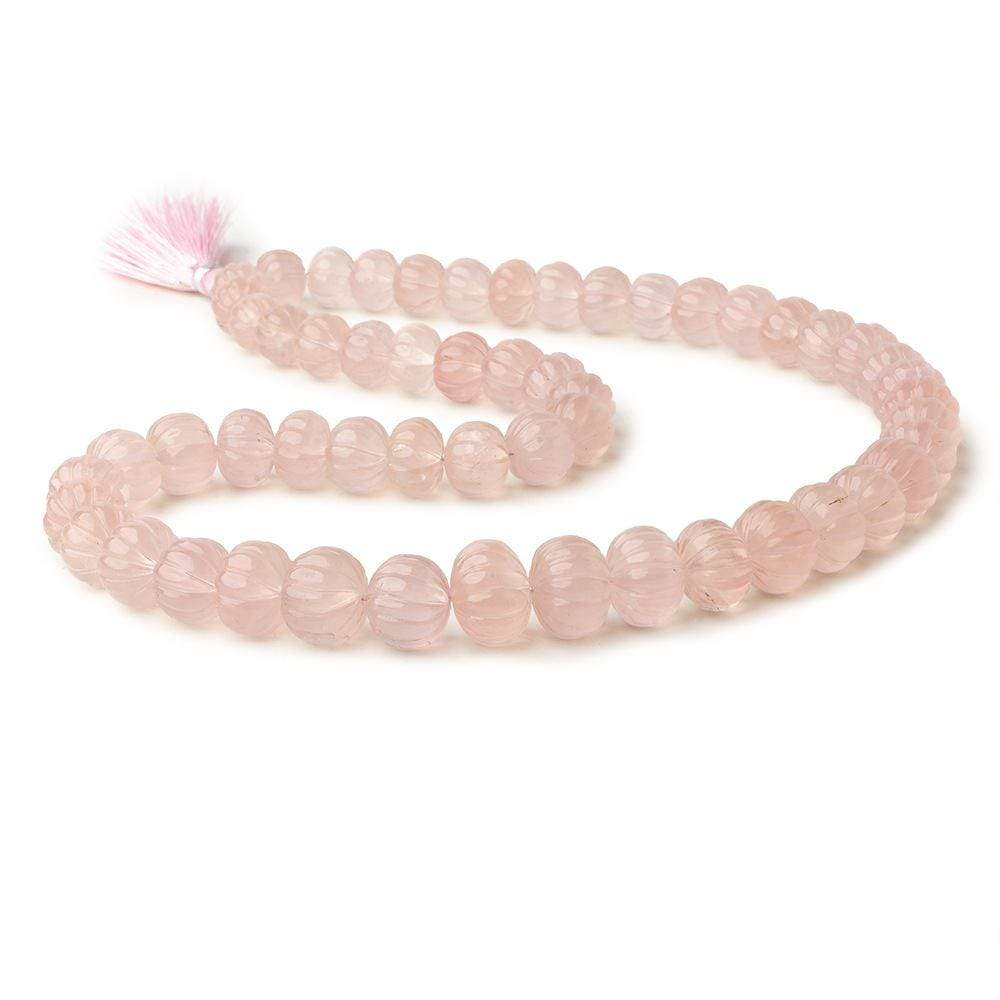8-14mm Rose Quartz hand carved Melon rondelles 15 inch 61 beads (ONLINE ORDER ONLY)