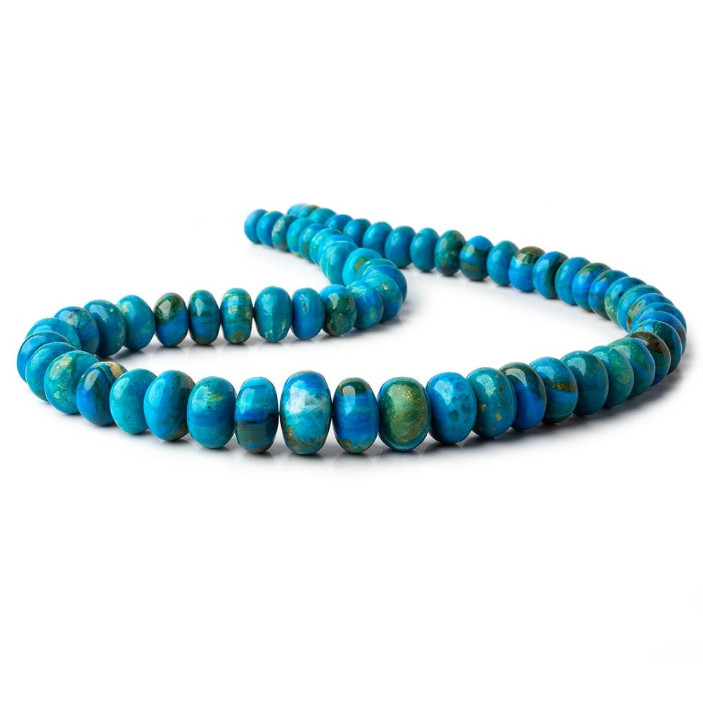 8-15.5mm Peruvian Blue Opalina plain rondelles 17.5 inch 64 beads AAA (ONLINE ORDER ONLY)