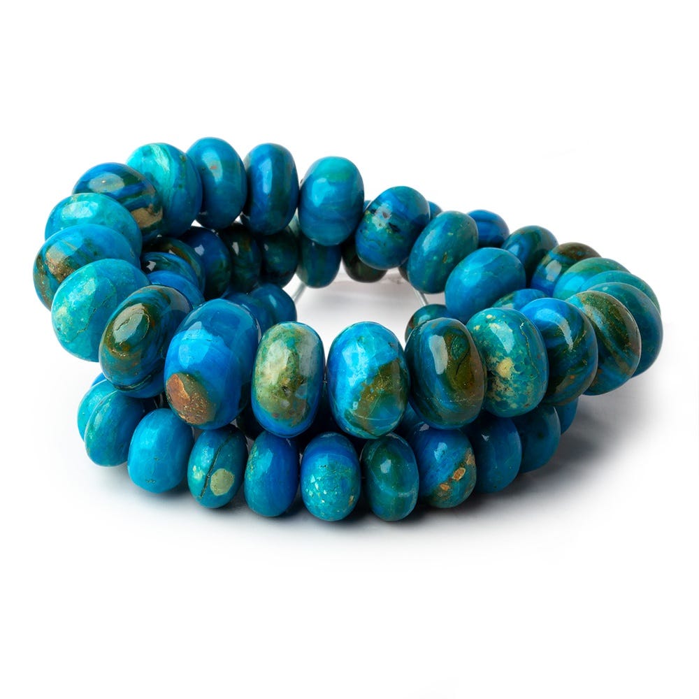 8-15.5mm Peruvian Blue Opalina plain rondelles 17.5 inch 64 beads AAA (ONLINE ORDER ONLY)