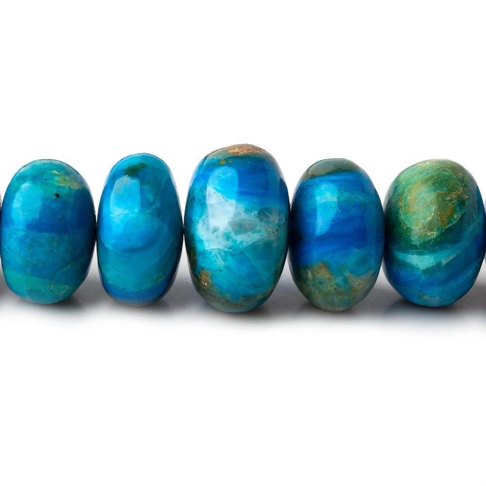8-15.5mm Peruvian Blue Opalina plain rondelles 17.5 inch 64 beads AAA (ONLINE ORDER ONLY)