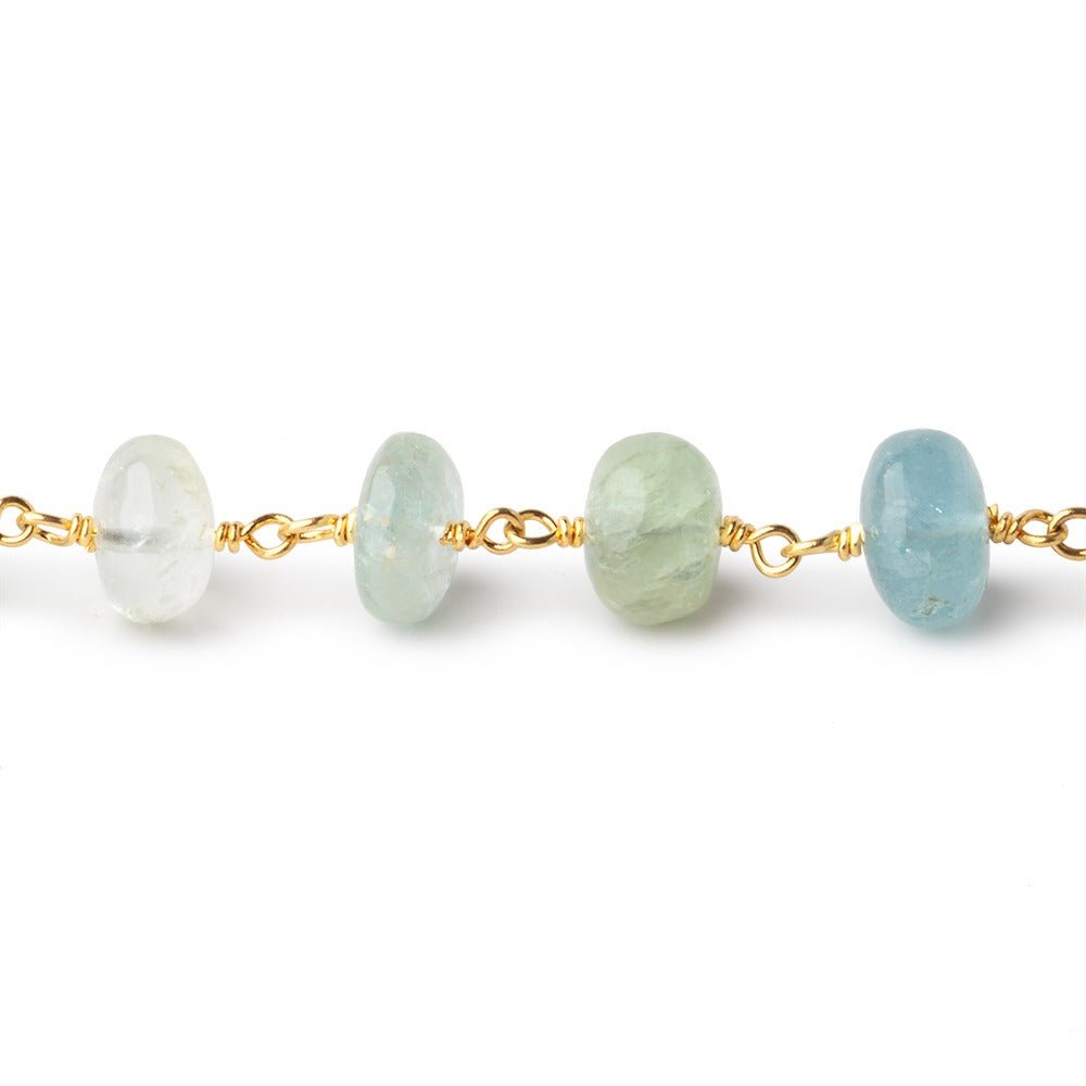 8-8.5mm Aquamarine & Beryl Plain Rondelles on Vermeil Chain (ONLINE ORDER ONLY)