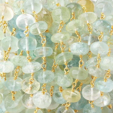 8-8.5mm Aquamarine & Beryl Plain Rondelles on Vermeil Chain (ONLINE ORDER ONLY)