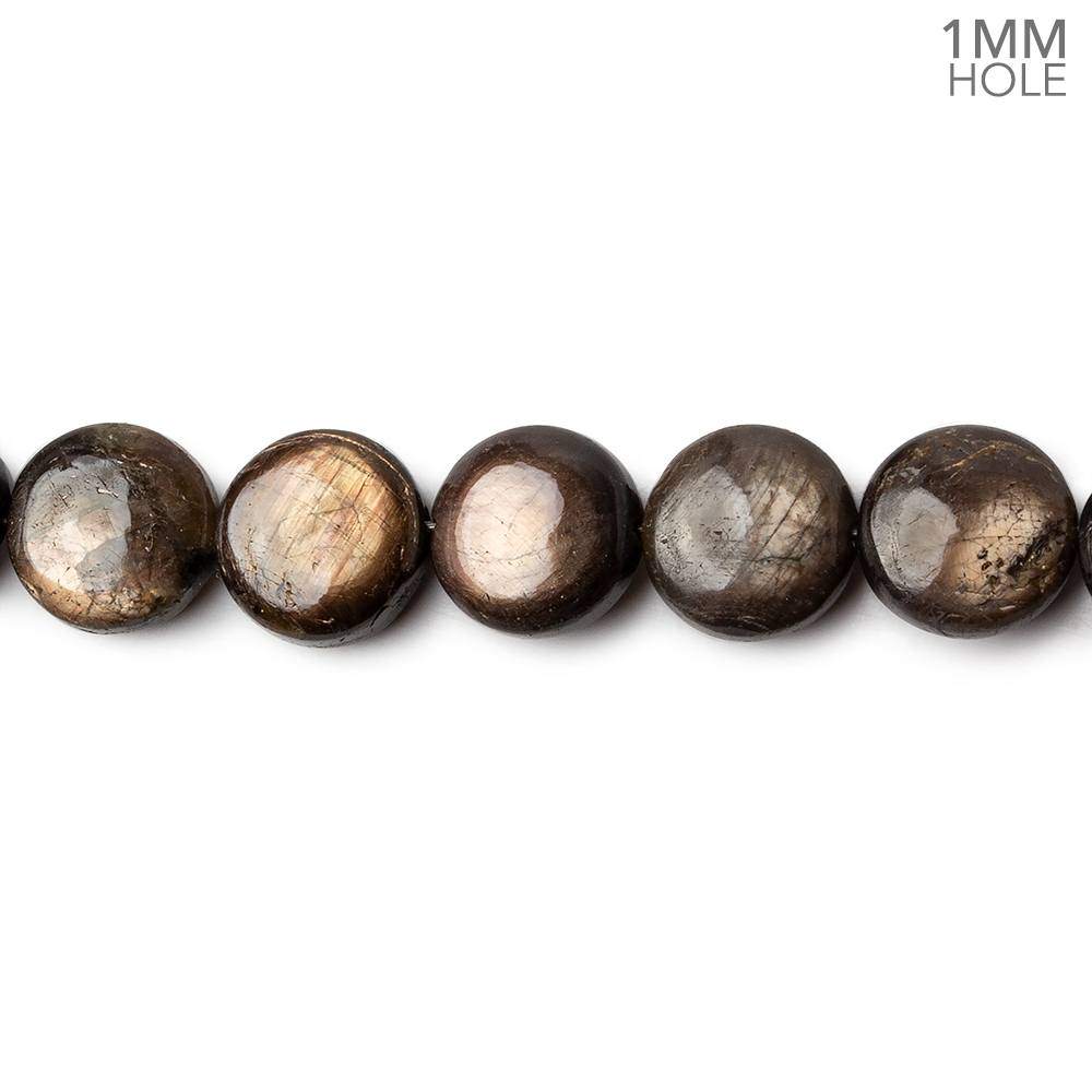 8mm Golden Sheen Chocolate Sapphire Plain Coins 8 inch 23 beads AA 1mm large hole (ONLINE ORDER ONLY)