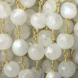 8-8.5mm Rainbow Moonstone faceted round Gold Chain by the foot 22 pieces (ONLINE ORDER ONLY)