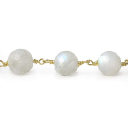8-8.5mm Rainbow Moonstone faceted round Gold Chain by the foot 22 pieces (ONLINE ORDER ONLY)