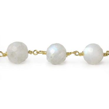 8-8.5mm Rainbow Moonstone faceted round Gold Chain by the foot 22 pieces (ONLINE ORDER ONLY)