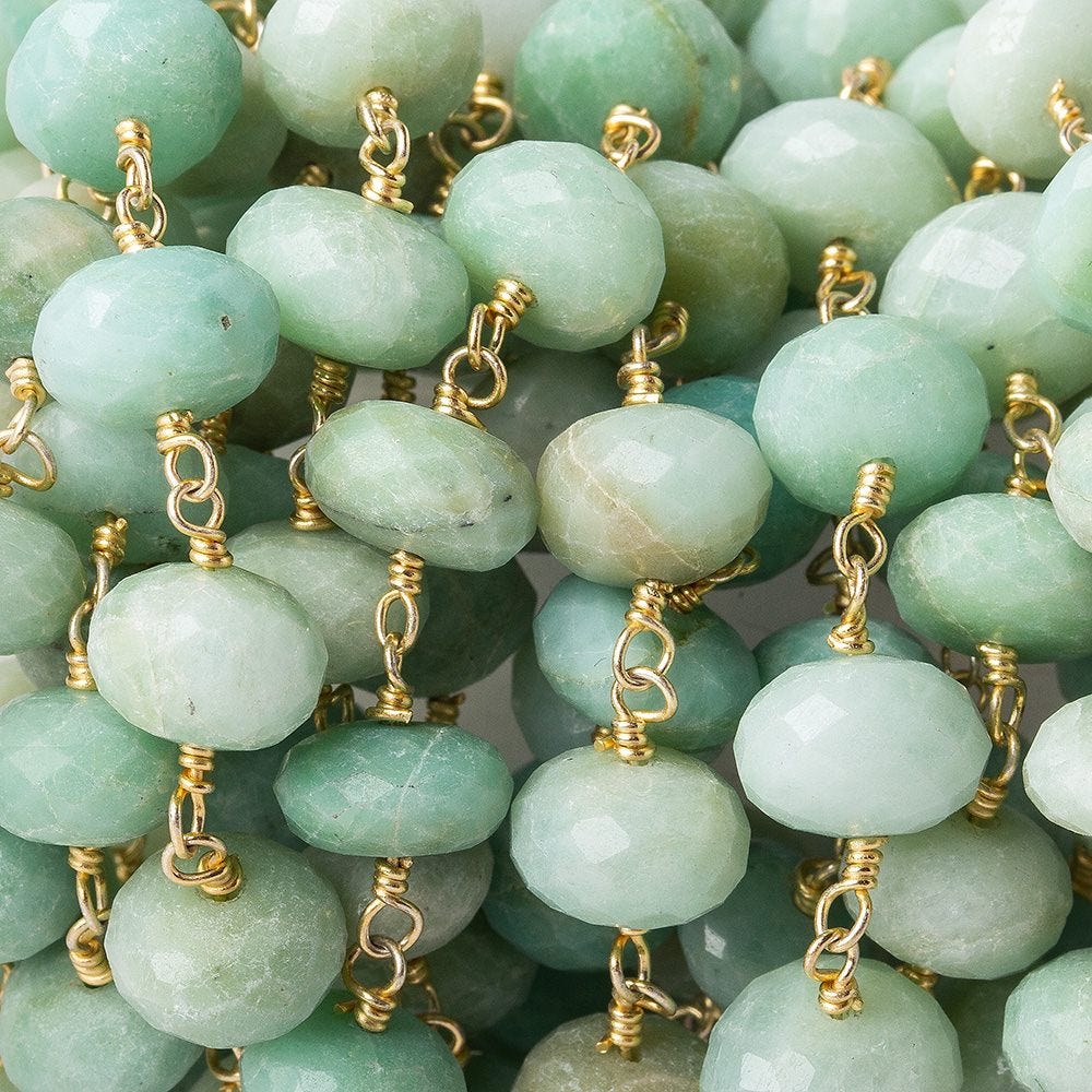 8-9.5mm Amazonite faceted rondelle Gold plated Chain by the foot (ONLINE ORDER ONLY)