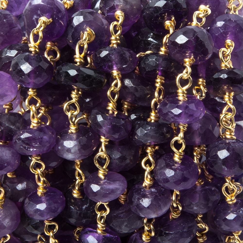 8-9mm Amethyst faceted rondelle Gold Chain by the foot 26 pcs (ONLINE ORDER ONLY)