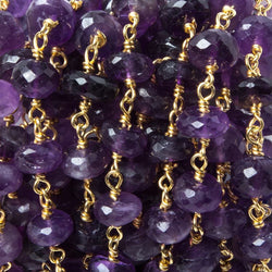 8-9mm Amethyst faceted rondelle Gold Chain by the foot 26 pcs (ONLINE ORDER ONLY)