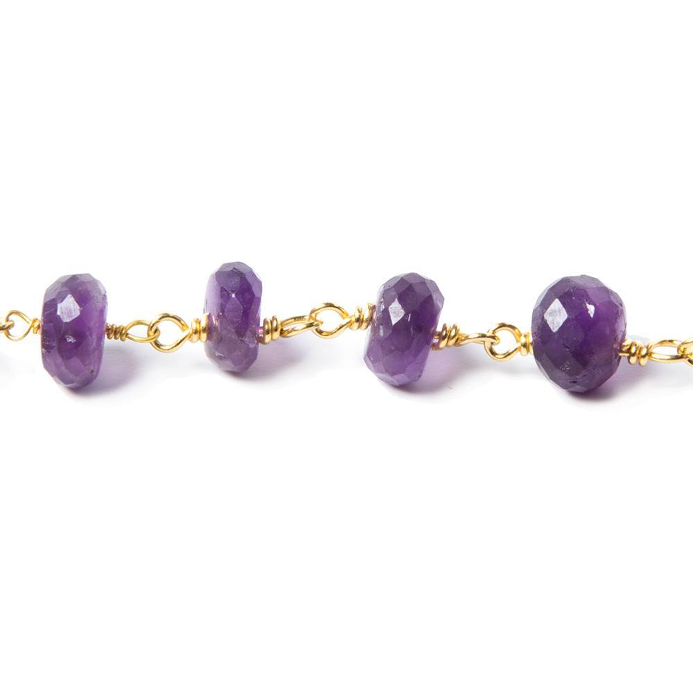 8-9mm Amethyst faceted rondelle Gold Chain by the foot 26 pcs (ONLINE ORDER ONLY)