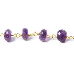 8-9mm Amethyst faceted rondelle Gold Chain by the foot 26 pcs (ONLINE ORDER ONLY)