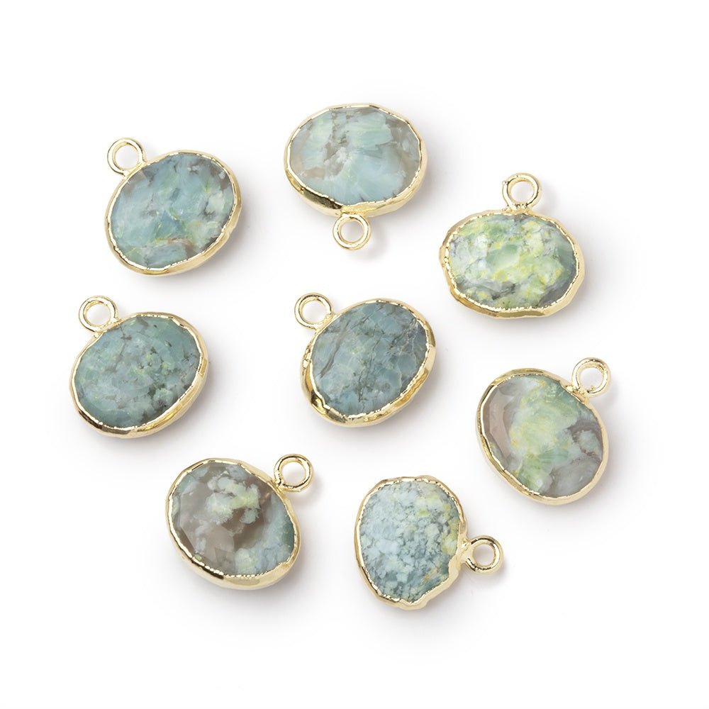 8-9mm Gold Leafed Blue Opal Faceted Oval Focal 1 piece (ONLINE ORDER ONLY)