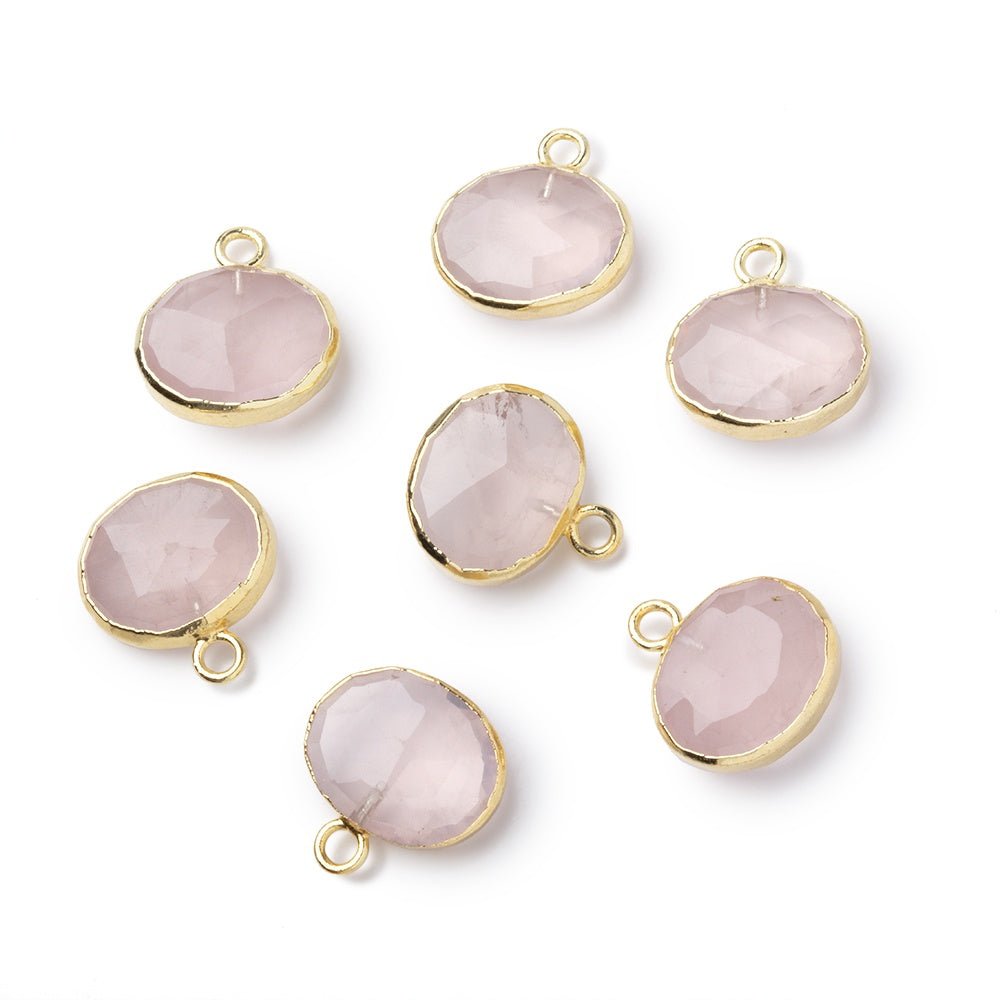 8-9mm Gold Leafed Rose Quartz Faceted Oval Focal 1 piece (ONLINE ORDER ONLY)