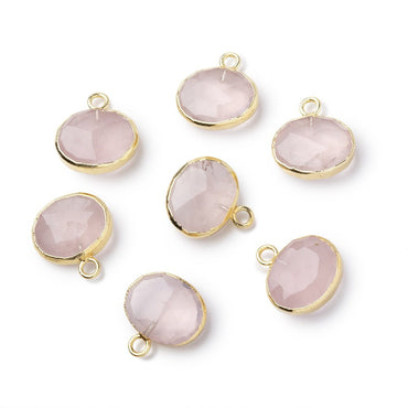 8-9mm Gold Leafed Rose Quartz Faceted Oval Focal 1 piece (ONLINE ORDER ONLY)