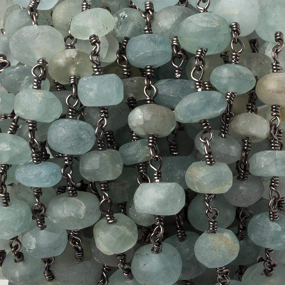 8-9mm Matte Beryl & Aqua rondelle Black Gold Chain by the foot 24 pieces (ONLINE ORDER ONLY)